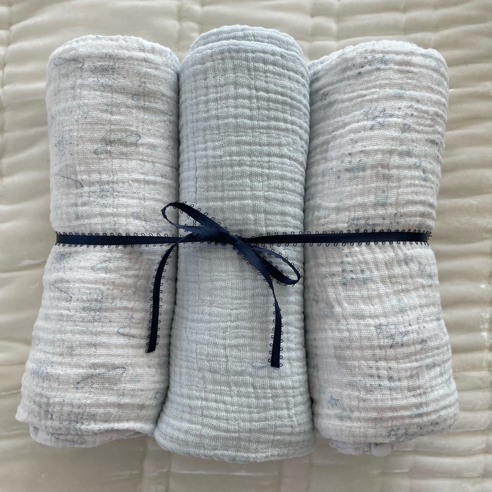 Piccolo Bambino (3) blue and white universe and star pattern blankets
